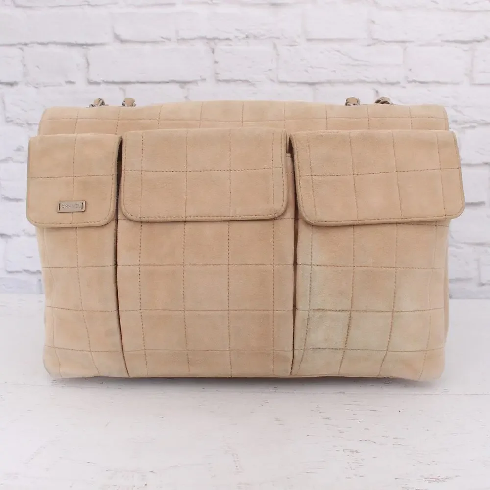 Chanel Chocolate Bar Reissue Multi Pocket Beige Suede Shoulder Crossbody A3212 - Picture 5 of 12